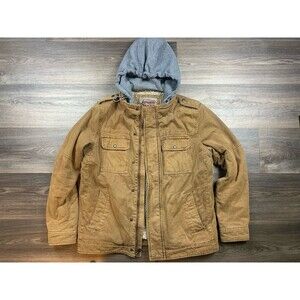 Levis Jacket Mens M Brown Sherpa Lined Canvas Chore Coat Barn Field Hooded